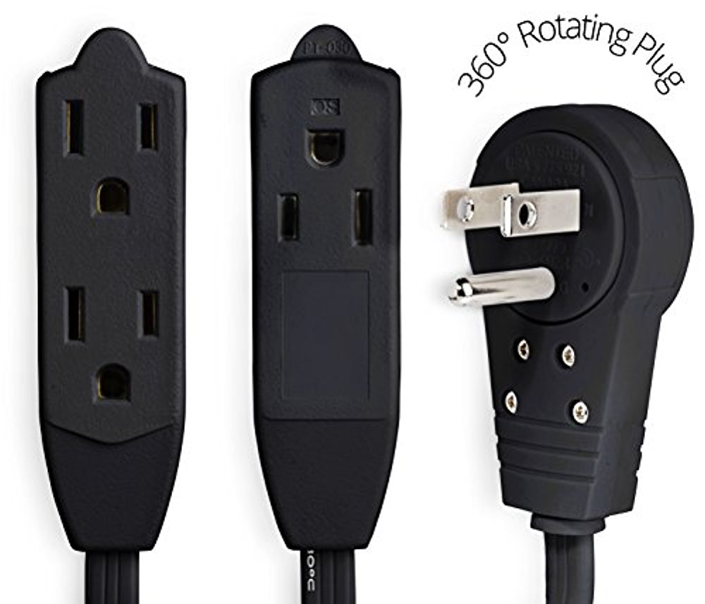 Extension Cord 360 Rotating Flat Plug Wire 6 Feet, 3 Prong Grounded