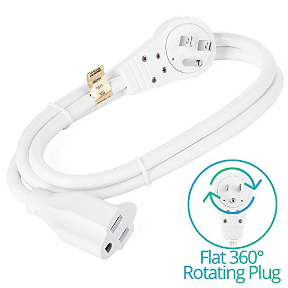 Cable 25 Feet 360° Rotating Flat Plug Extension Cord / Wire, 3 Prong eBay