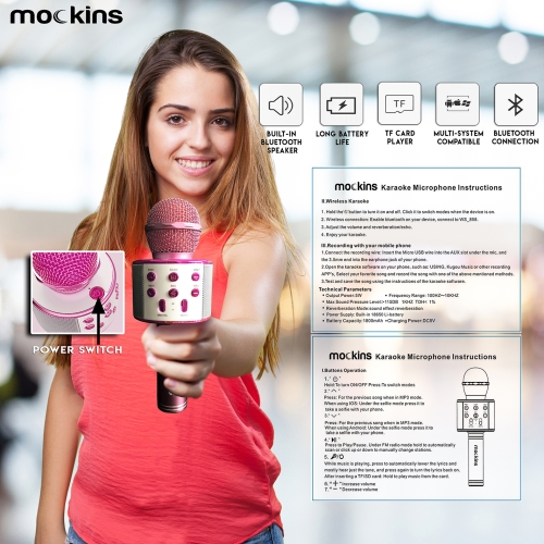 Mockins Portable Bluetooth Karaoke Microphone - Purple, Wireless Singing Mic For Kids & Adults 3 thumbnail image